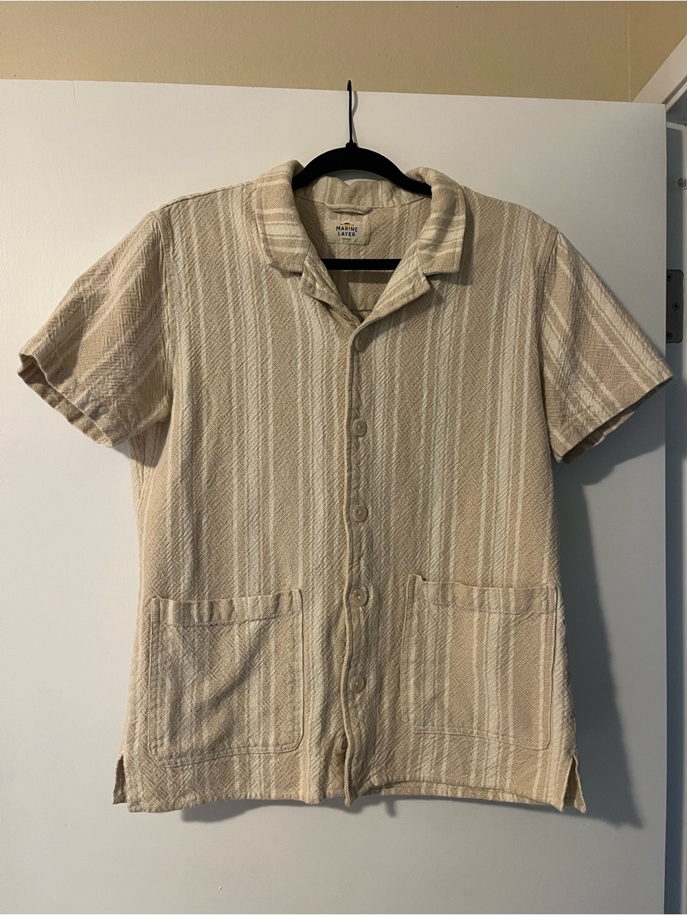 Marine Layer Beige Short-Sleeve Button Shirt